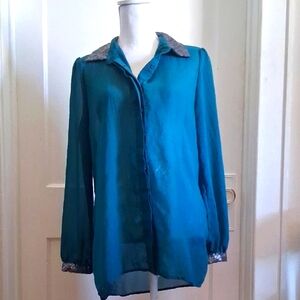 Apt 9  Blouse With Sequins Collar And Cuffs